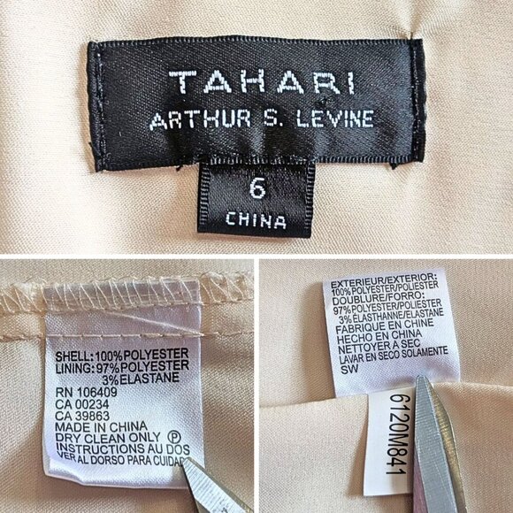 Angelic TAHARI ARTHUR S LEVIN Champagne Satin Georgette Angel Sleeve Lace Overla - Picture 3 of 10